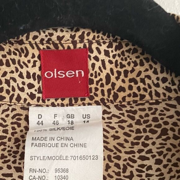 OLSEN EUROPE Silk Leopard Cheetah Print Button Front Midi Shirtdress Brown 14 - Picture 5 of 8